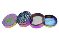 Grinder "Hanfblatt"; regenbogenfarbig; 4-tlg.; 6-fach sort.; &Oslash; 45 mm; H&ouml;he: 3,7 cm, einzeln