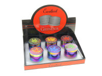 Grinder "Hanfblatt"; regenbogenfarbig; 4-tlg.; 6-fach sort.; &Oslash; 45 mm; H&ouml;he: 3,7 cm, einzeln