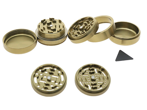 Grinder "Deluxe S" 5-tlg. mit 2 versch. Schneidebl&ouml;cke; gold, &Oslash; 50 mm; H&ouml;he 5,5 cm