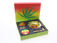 Geschenkbox "Rasta Skull" Grinder, Aschenbecher, Pipe & Siebe