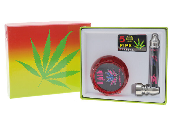 Pfeifen-Set "High Life" Pfeife, Grinder und Siebe