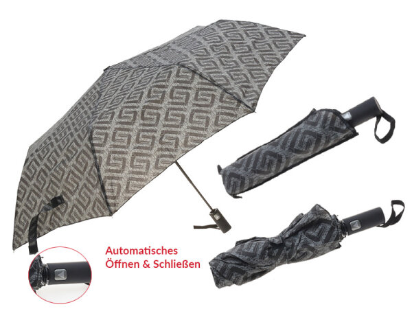 Regenschirm ca. 100 cm, grau-schwarz mit Muster, f&uuml;r die Tasche