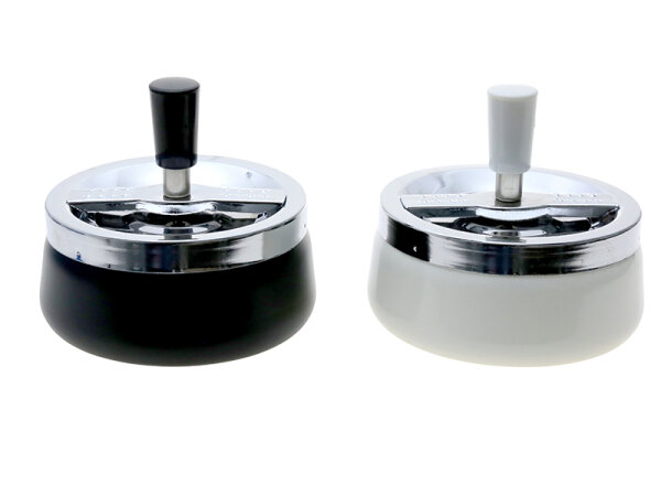 Schleuderaschenbecher wei&szlig; oder schwarz; 2-fach sort.; &Oslash; 11,5 cm; H&ouml;he 5,5 (10,5 cm)