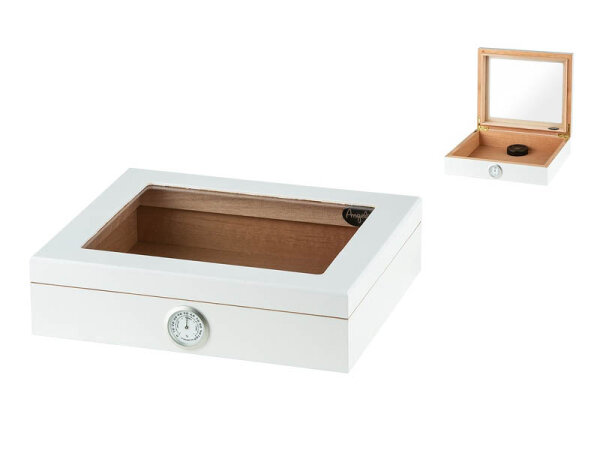 Humidor wei&szlig; matt mit Fenster 26x22x6,5 cm