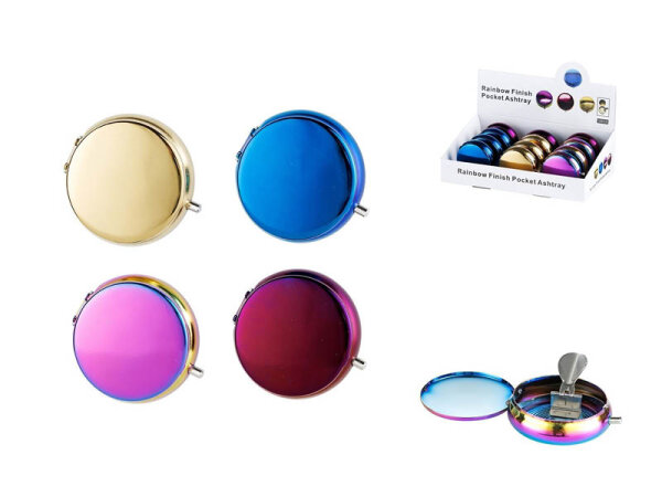 Taschenascher "Rainbow", Metall, &Oslash; 4,5cm, 12er Display