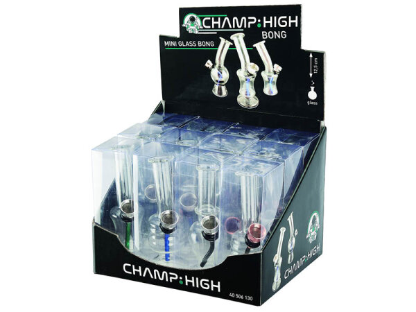 Glasbong"Mini Tranzparent", 12,5cm, 4-fach sortiert, 12er Display