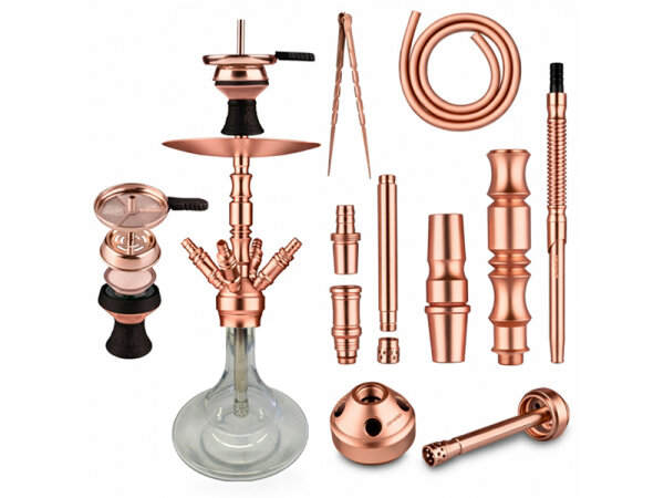 Shisha "Hero 2"; ros&eacute;gold; mit Steinkopf; ca. 52 cm; 4 Anschl&uuml;sse