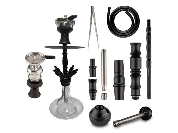 Shisha "Hero 2"; schwarz; mit Steinkopf; ca. 52 cm; 4 Anschl&uuml;sse