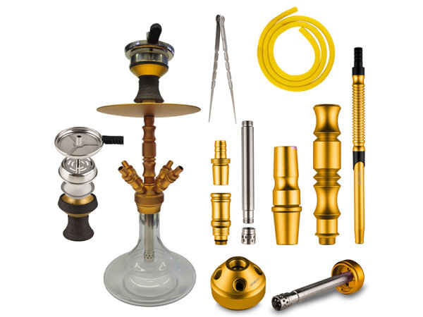 Shisha "Hero 2"; royal-gold; mit Steinkopf;  ca. 52 cm; 4 Anschl&uuml;sse