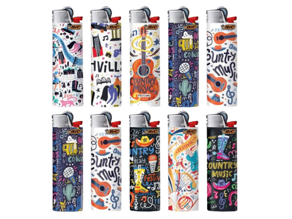 BIC Maxi J26 Reibrad Feuerzeuge "Country Music", 50er Display