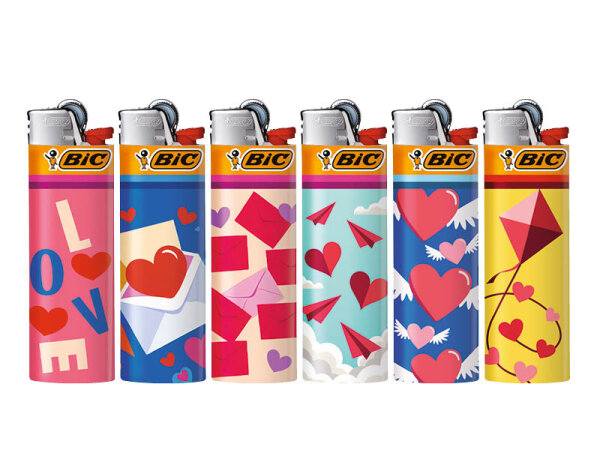 BIC Maxi J26 "Hearts of love" Reibrad Feuerzeuge, 50er Display