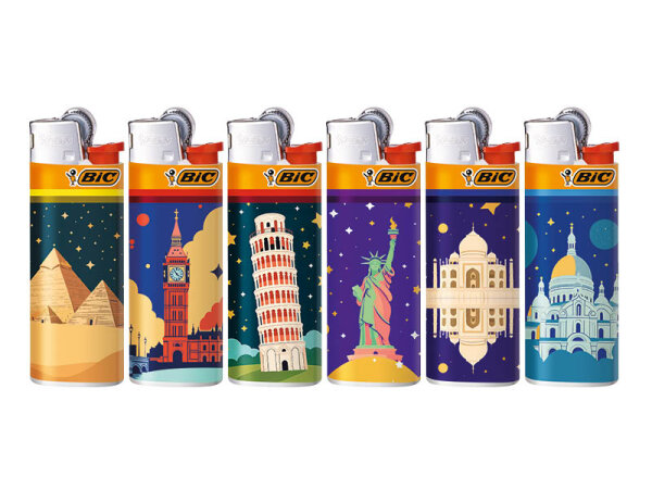 BIC Mini J25 Reibrad Feuerzeuge "Cities of the universe", 50er Display